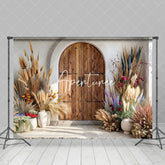 Aperturee - Aperturee Spring Boho Floral Retro Wooden Door Photo Backdrop